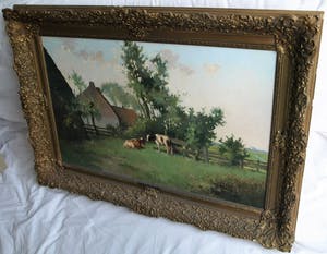 Johan Hendrik Kaemmerer - Olieverf op doek , Melkbocht bij boerderij – ingelijst – 70 x 100 cm kopen? Bied vanaf 200!