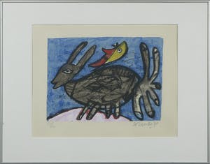 Corneille - Zeefdruk, Konijn op muziekpapier - Ingelijst kopen? Bied vanaf 120!