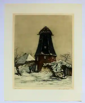 Hendrik de Laat - Kleuren ets molen in Haren Noord Brabant vendu pour 75€ !