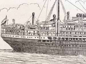 Eugene Rensburg - Drie grote inkttekeningen van stoomschepen kopen? Bied vanaf 20!