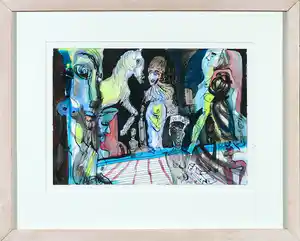 Rachid Ben Ali - Gemengde techniek op papier, Zonder titel - Ingelijst verkocht voor € 150!