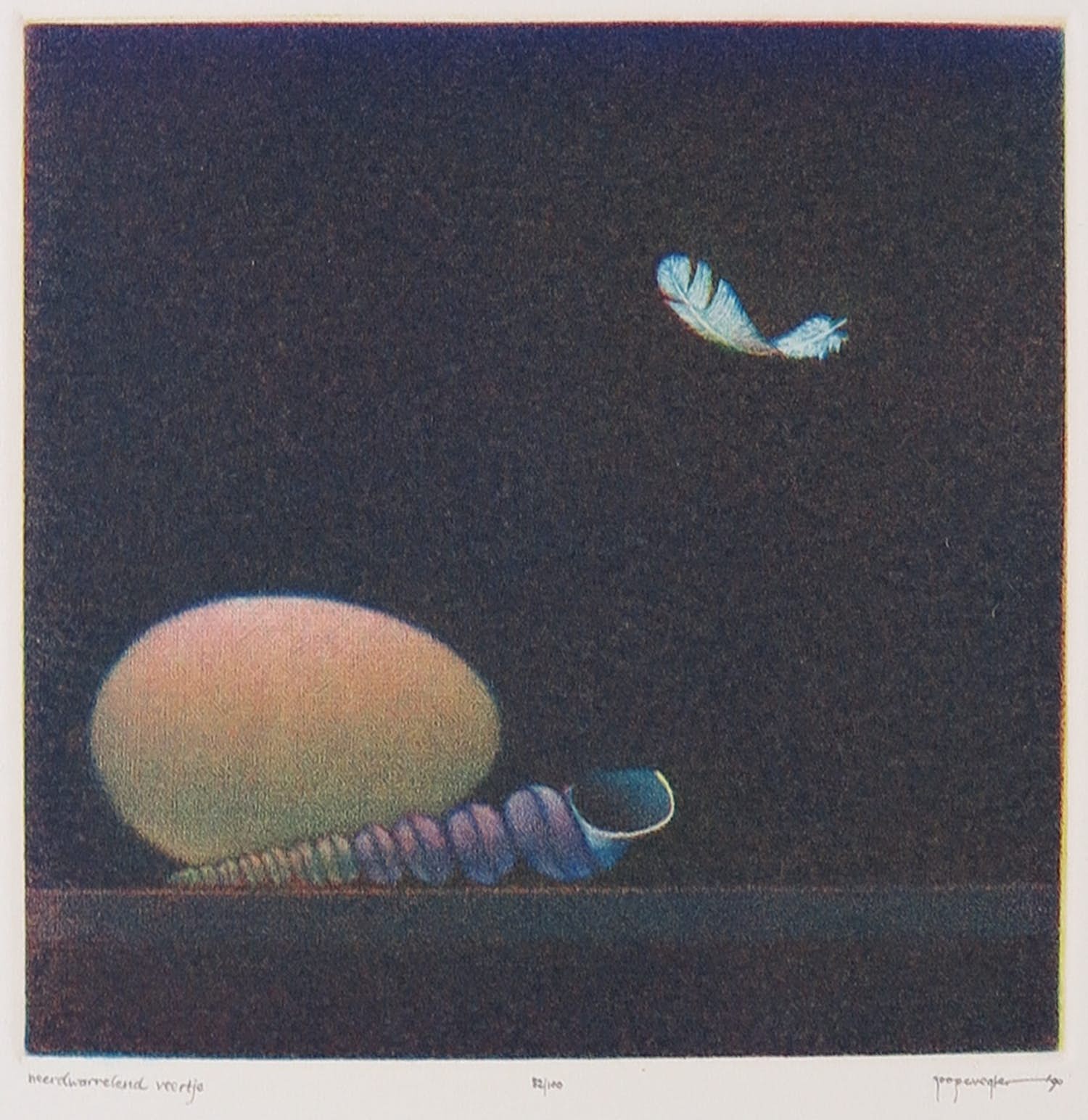 Joop Vegter - Mezzotint, Neerdwarrelend veertje kopen? Bied vanaf 60!