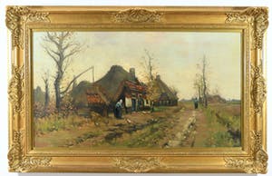 Arie Zwart - (1903-1981) - "Boerderijen aan landweg - Boerin met kippen". kopen? Bied vanaf 470!