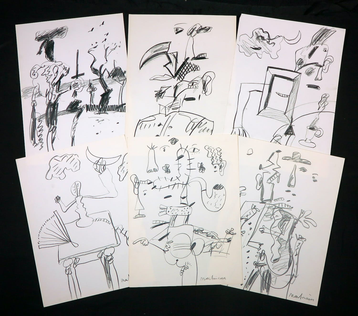 Anton Martineau - Lot van 6 unieke tekeningen op papier! kopen? Bied vanaf 1!