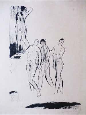 Edwin Scharff - Naakt lopende mannen - Litho verkocht voor € 45!