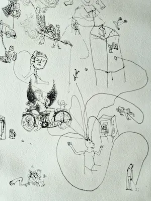 Sipke Huismans - in 1966 in eigen beheer gemaakte zwart wit Ets "encephalospam" potloodgesign. kopen? Bied vanaf 1!