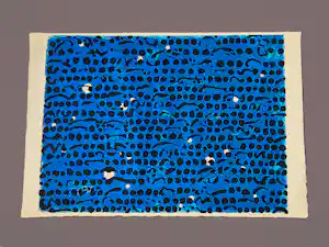Jef Diederen - grote blauwe Linosnede "Krekels IIA" op Japans - kleine oplage (45) - gesign. verkauft für € 100!