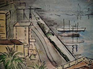 Hugo Liebe (I) - Fraaie impressionistische Aquarel - 1959 - Mediterrane Kustplaats - gesigneerd kopen? Bied vanaf 27!