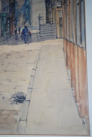 Jan den Hengst - Amsterdam, de Jordaan met de Westerkerk - grote ingelijste aquarel kopen? Bied vanaf 150!