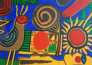 Corneille - " FEMME, OISEAU ET TOURNESOL ". verkocht voor € 375!