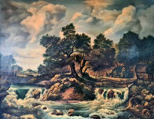 Wim van Aken - Landschap met mensen en watervallen kopen? Bied vanaf 50!