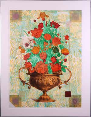 Harald Vlugt - Zeefdruk en collage, Human Jungle I - Ingelijst verkocht voor € 50!