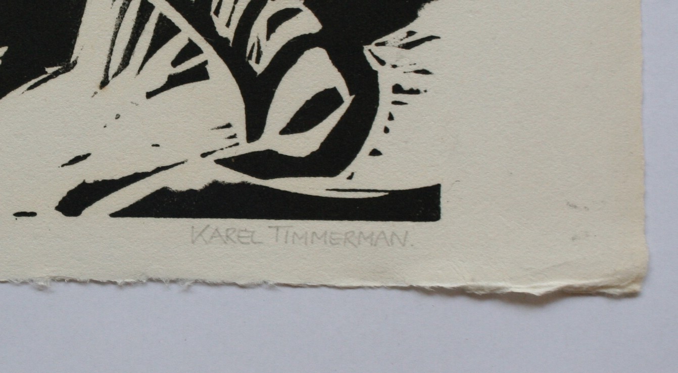 Karel Timmerman - De zondvloed III '68 - gesigneerde linodruk kopen? Bied vanaf 5!
