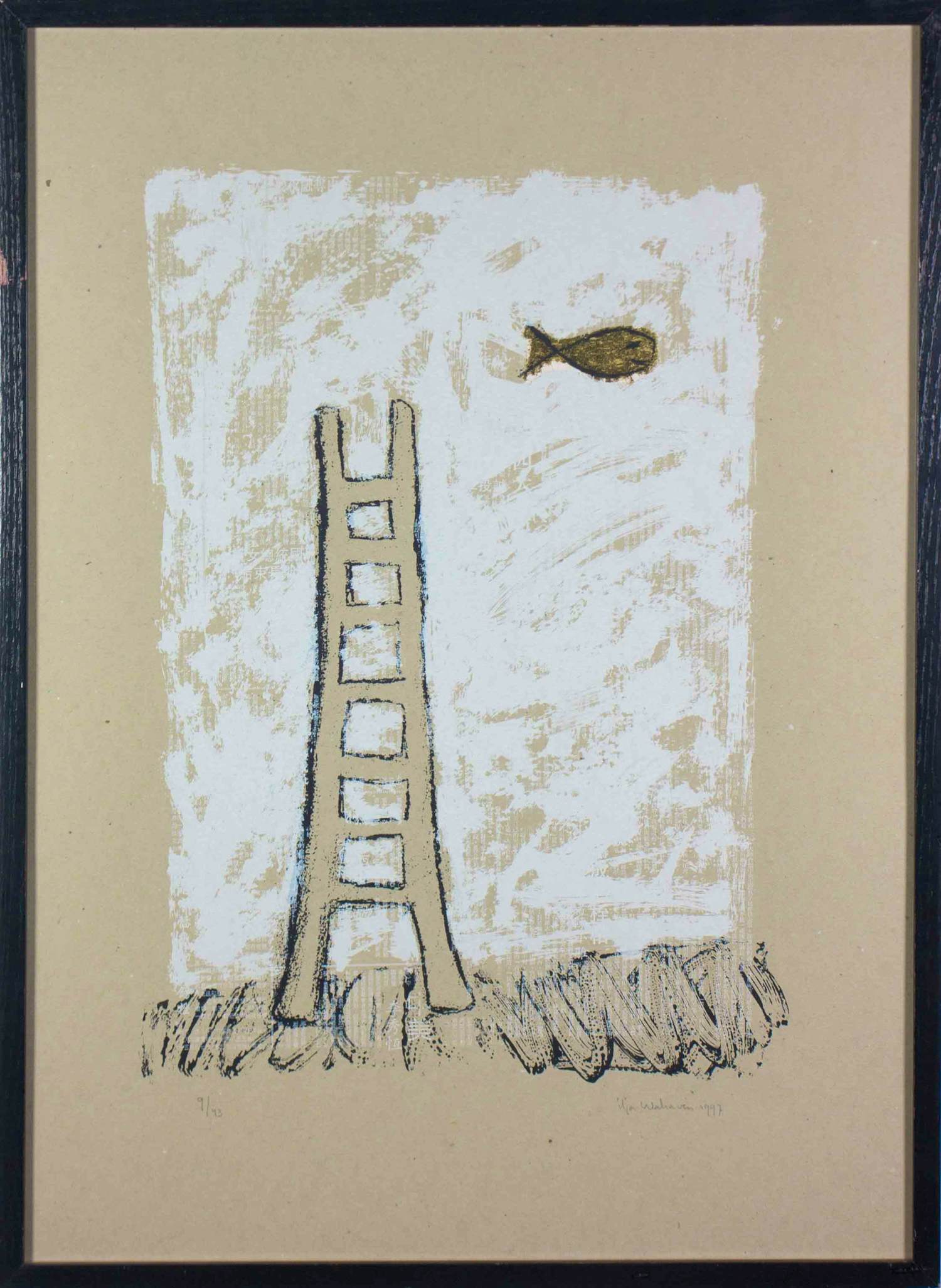 Ilja Walraven - Gemengde techniek, 7 steps to heaven - Ingelijst verkocht voor € 50!
