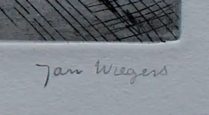 Jan Wiegers - Droge naald ets: Koeien in de regen kopen? Bied vanaf 95!
