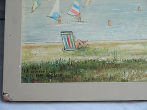 Niet of onleesbaar gesigneerd - Olieverf op paneel , “Strand Muiderberg” – gesigneerd & ingelijst - 1989 kopen? Bied vanaf 10!