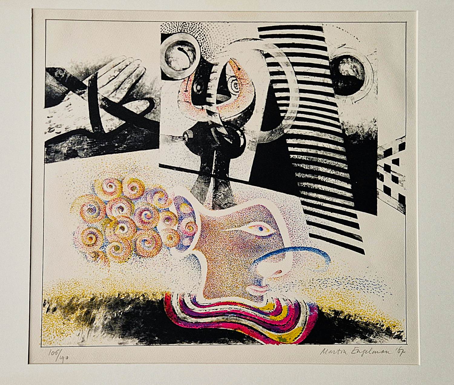Buy Martin Engelman - Zeer grote -1967- surrealistische kleuren-lithografie - potloodgesigneerd? Bid from 38!