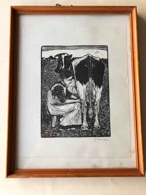 Jan Mankes - Houtsnede Koemelkster verkocht voor € 295!