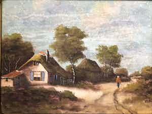 Teunis Ooms - Landschap met boerderij en boerin verkocht voor € 20!