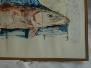 Nicola Rozemeijer - Acrylverf op papier , Vissen op ijs – GROOT - ingelijst - 1997 kopen? Bied vanaf 1!