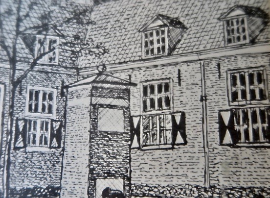 John de Jongh - Haags Hofje van Wouw - in mooi passe-partout en houten lijstje kopen? Bied vanaf 1!