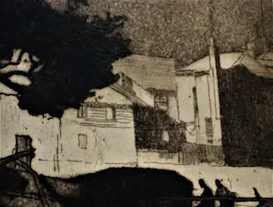 Frank Brangwyn - Fraaie droge naald Ets "Bootwerf bij Brugge" in originele lijst / gesigneerd kopen? Bied vanaf 58!