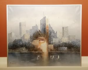 Niet of onleesbaar gesigneerd - James Belton Bonsall: Olieverf op doek, Skyline - Ingelijst kopen? Bied vanaf 1!