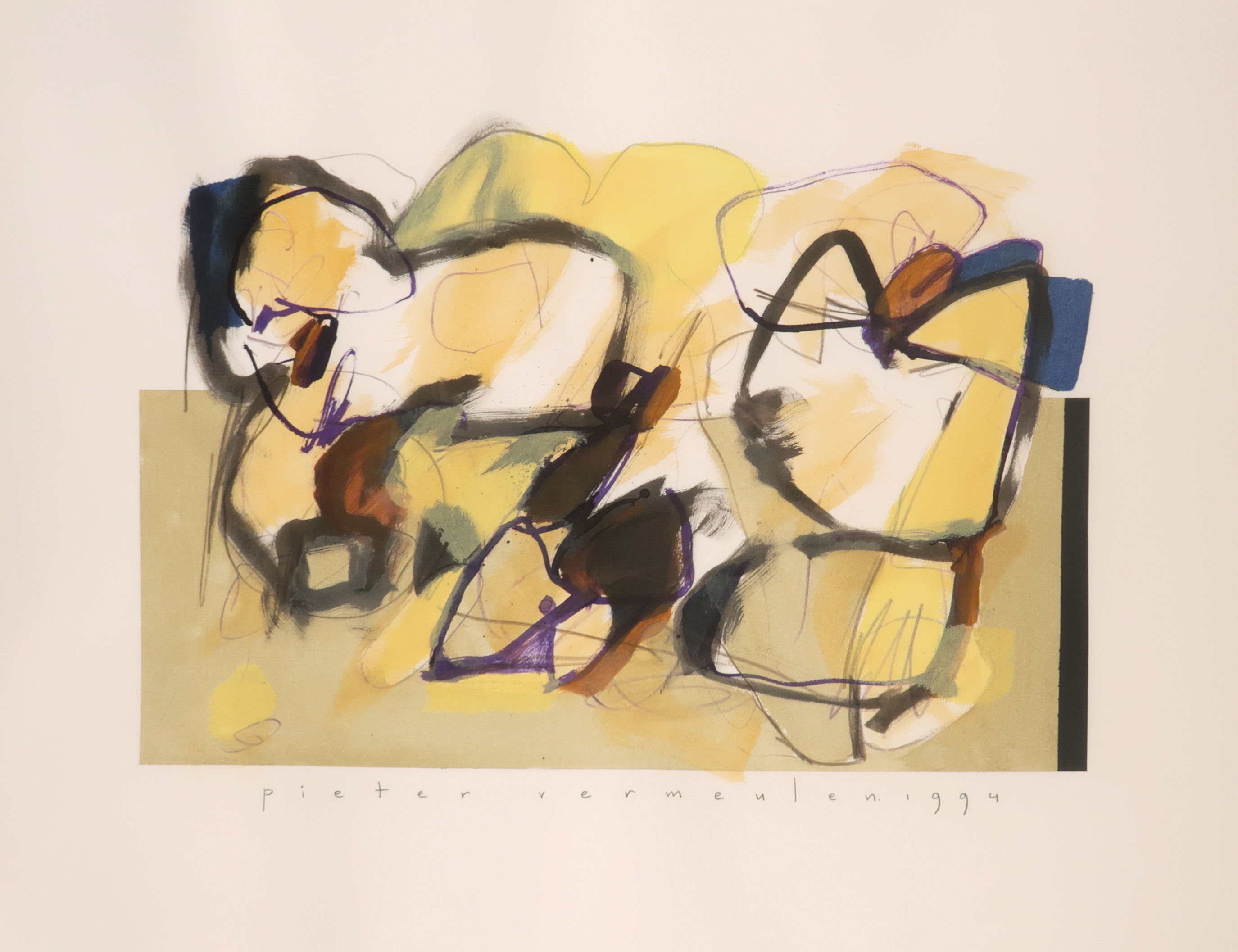 Pieter Vermeulen - Gemengde techniek op papier, Zonder titel - Ingelijst kopen? Bied vanaf 1!