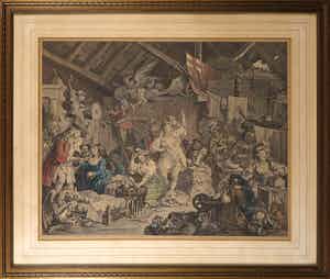 Paul Hogarth - Gravure, In de coulissen - Ingelijst verkocht voor € 40!