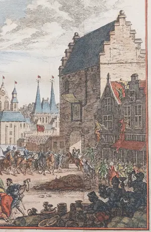 Simon Fokke - Den Haag Hofvijver Binnenhof Plundering 1770 kopen? Bied vanaf 40!