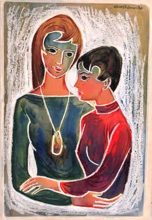 Klaas Pijlman - Gemengde techniek , 2 Vrouwen – 1980 verkocht voor € 35!