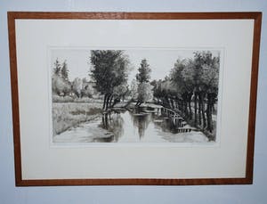 Nico van der Jagt - Poldersloot met knotwilgen - ets, 1948 - druk v.d. etser kopen? Bied vanaf 49!