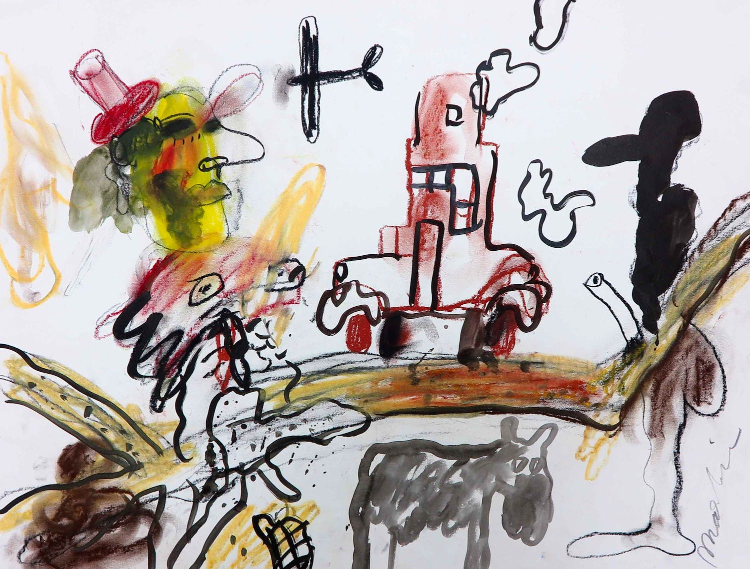 Anton Martineau - Inkt- en krijttekening, Zonder titel verkocht voor € 1!