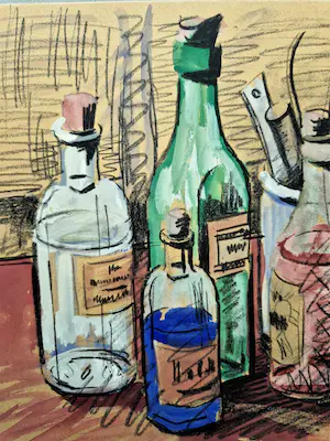 Niet of onleesbaar gesigneerd - jaren 40 of 50 expressionistisch stilleven met flessen - gesigneerd kopen? Bied vanaf 1!