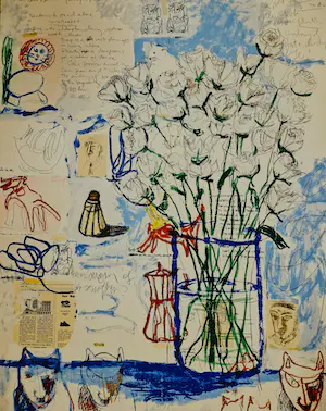 Raimundo Figueroa - Grote bewerkte Lithografie en Collage - oplage 75 - gesigneerd kopen? Bied vanaf 70!