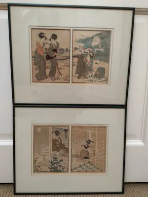AcheterNiet of onleesbaar gesigneerd - Japanse vrouwen in traditionele dracht / zgn. "woodblock prints"? Enchérissez de 1!