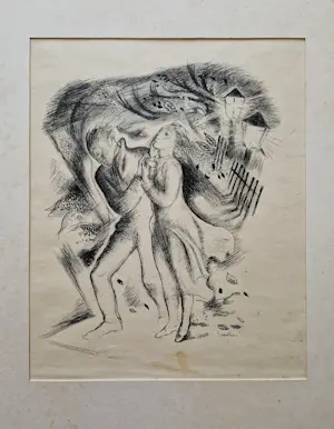 Etie van Rees - Originele jaren 50 oostindische inkt tekening "Promenade d'automne" gesigneerd kaufen? Bieten Sie von 35!