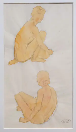 Andre van der Vossen - Naakten, ingekleurde tekening op papier (netjes ingelijst) kopen? Bied vanaf 40!