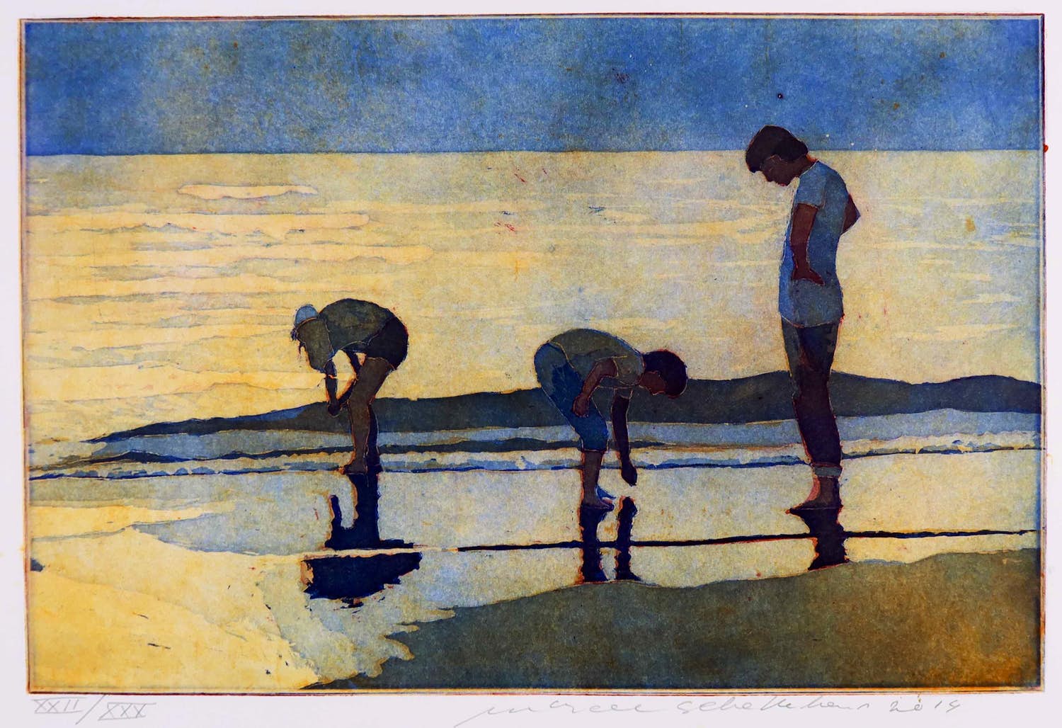 Marcel Schellekens - Kleurenets, Z.T. Schelpen rapen op het strand verkocht voor € 150!