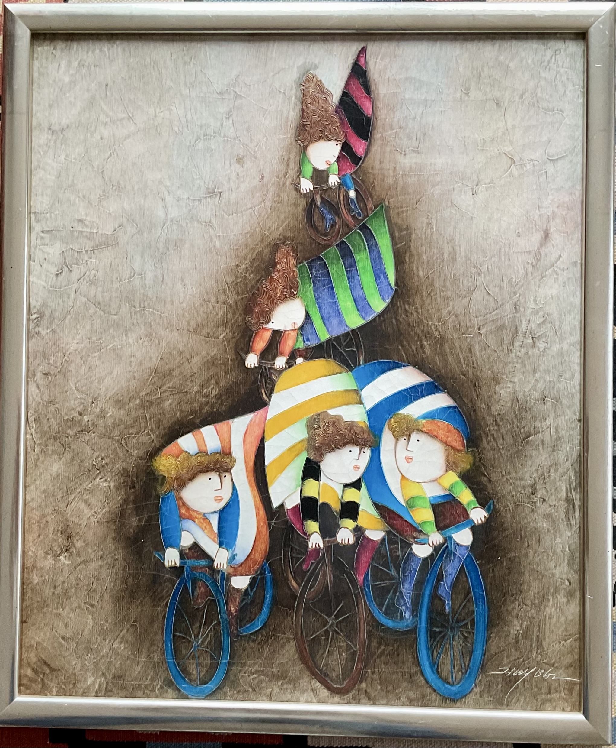 Joyce Roybal - Fietsers , olieverf schilderij , ingelijst en gesigneerd kaufen? Bieten Sie von 20!
