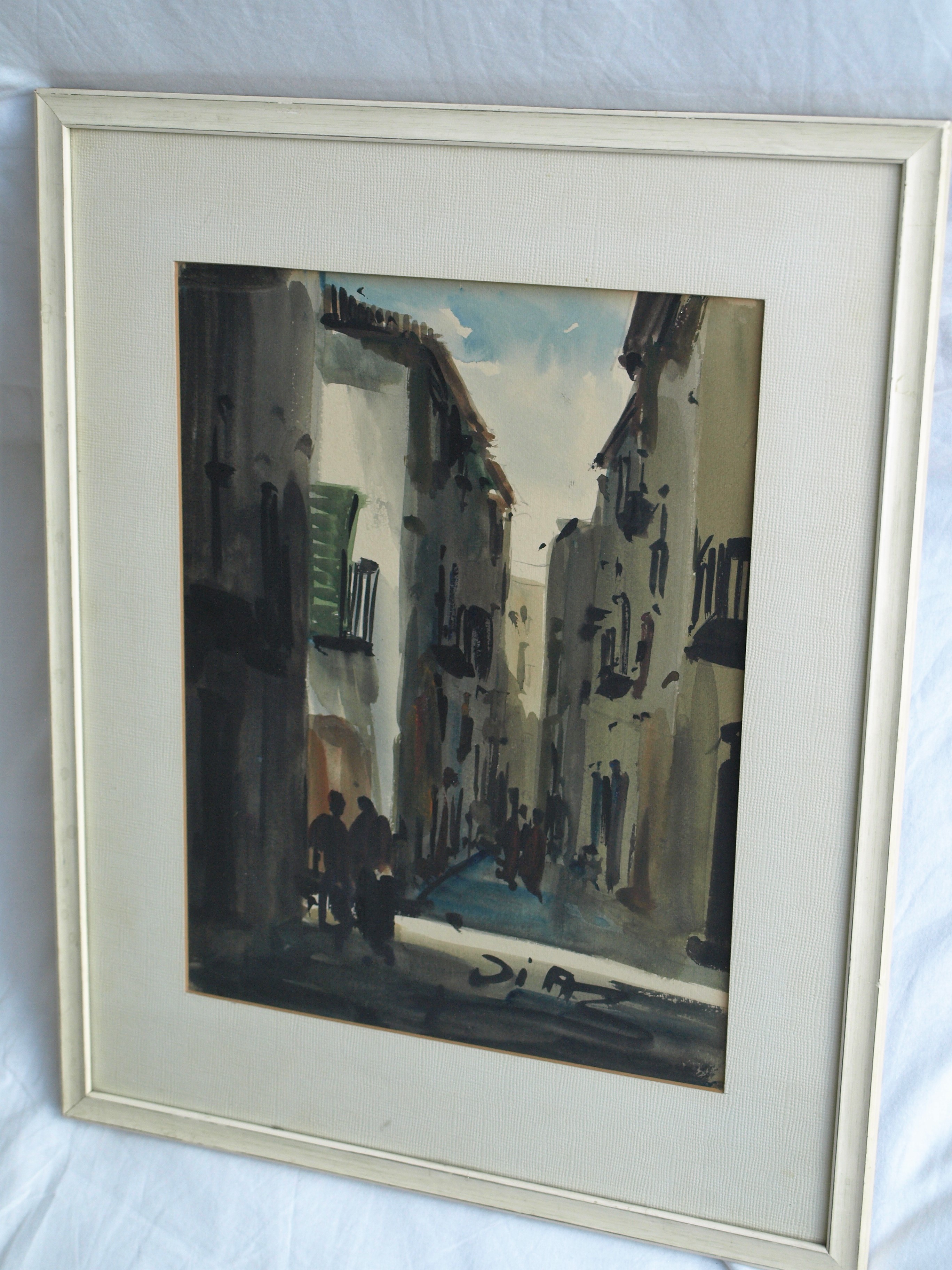 Niet of onleesbaar gesigneerd - Europese School - Aquarel – Straatje – gesigneerd & ingelijst  kopen? Bied vanaf 1!