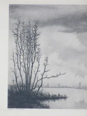 Dirk Harting - Waterlandschap met bomen - Ets kopen? Bied vanaf 35!