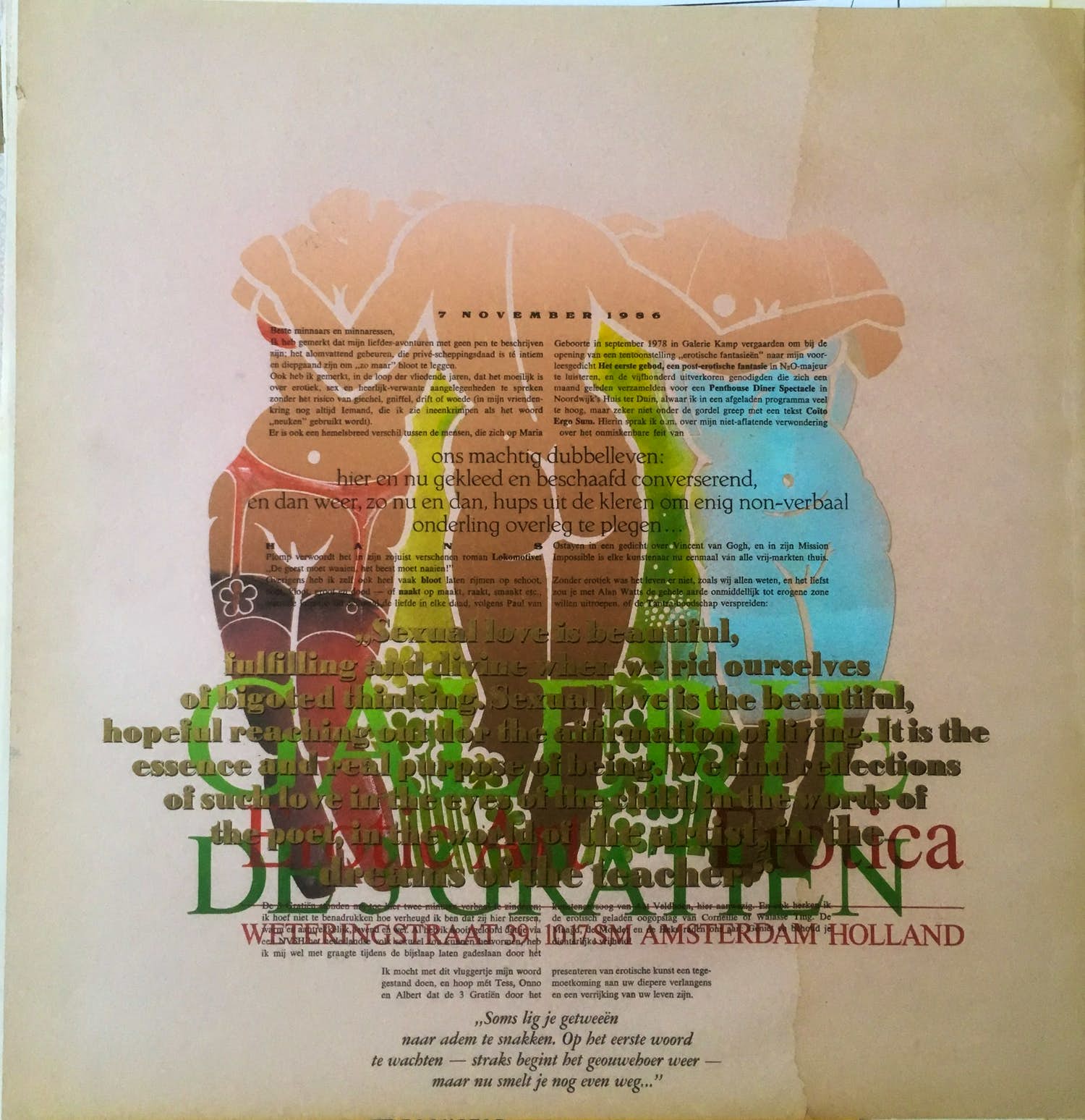 Simon Vinkenoog - Erotische Typografie in Litho - De drie gratiën 1986 verkocht voor € 1!