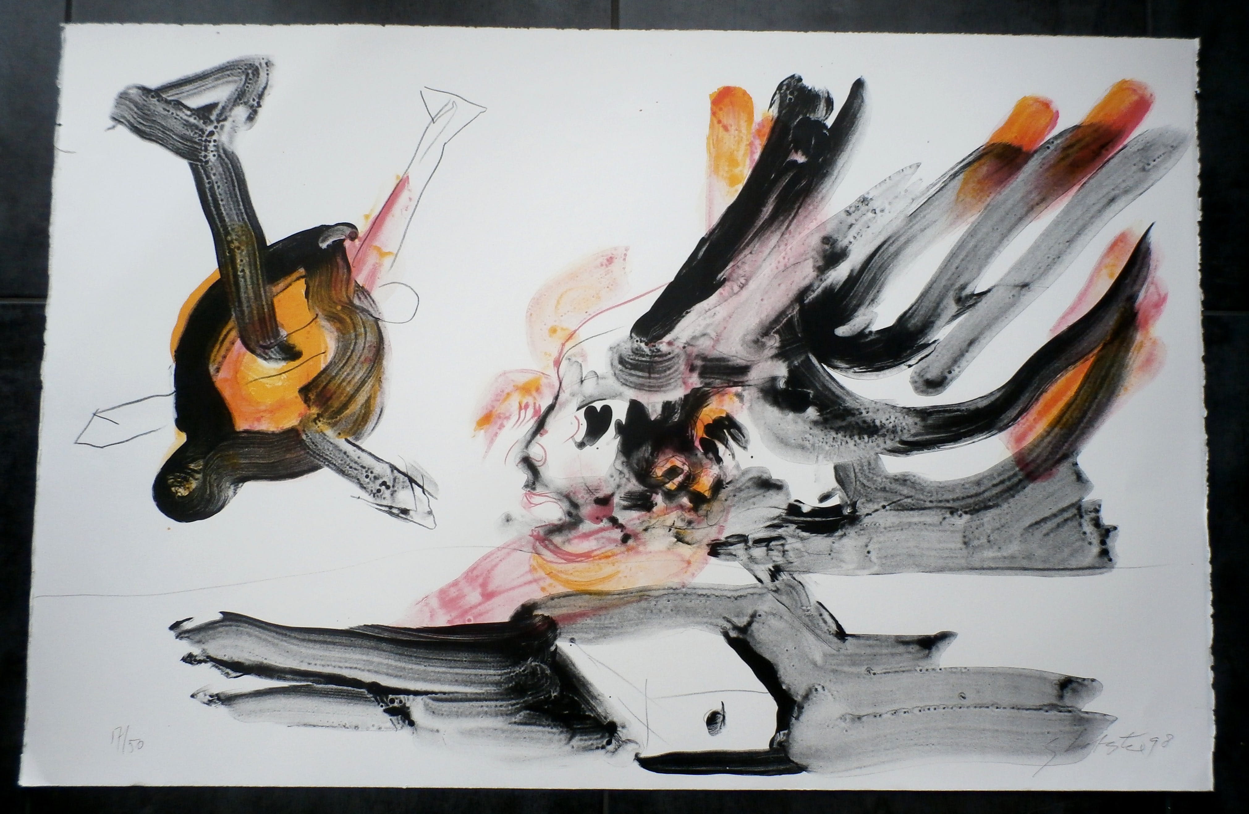 Ger Lataster - grote litho - Engel boven tafel - 1998 kopen? Bied vanaf 149!