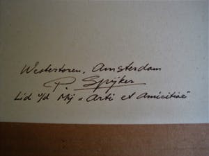 Piet Spijker - Mooie verstilde Gemengde Techniek voorstelling "Amsterdam Jordaan Westertoren" kopen? Bied vanaf 1!