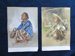Willem Gerard Hofker - 2 Litho's uit het oude Indië " Soemina en Groetenverkoper " verkocht voor € 50!