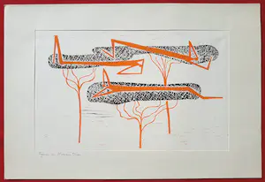 Walter Whall Battiss - Figures on Mopani trees, houtsnede kopen? Bied vanaf 150!