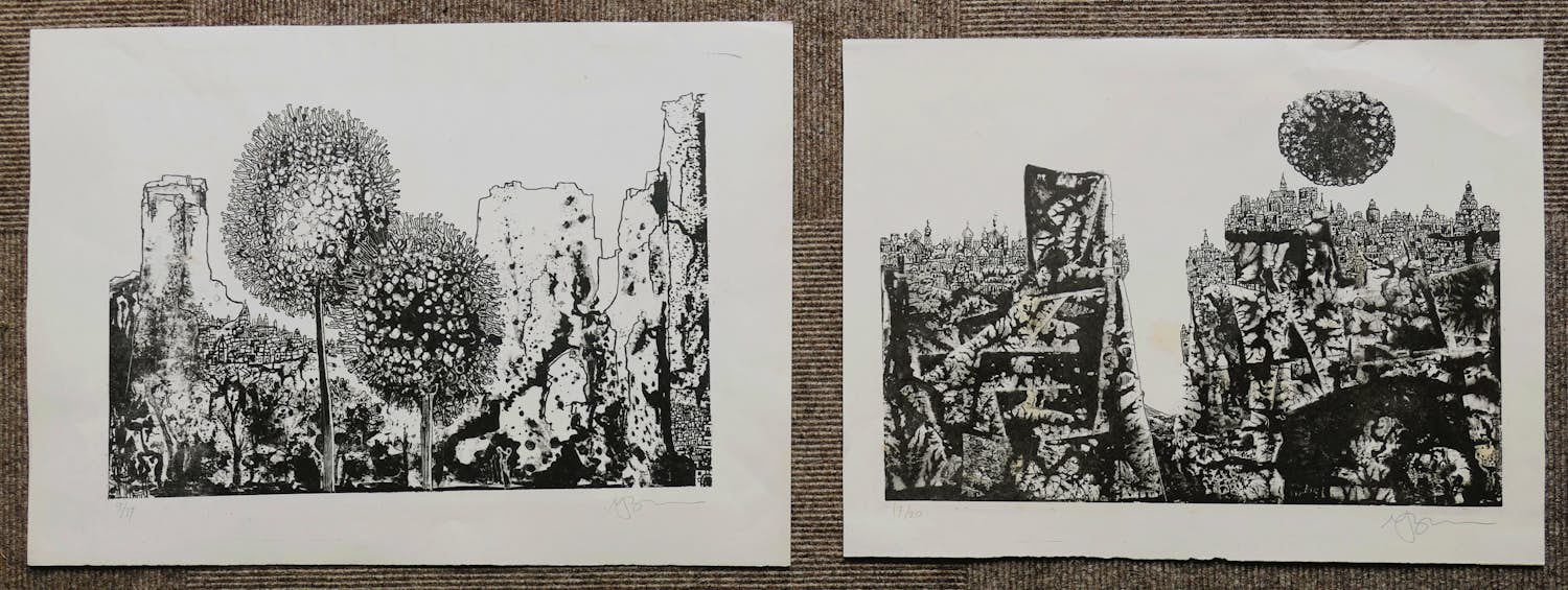 Jan Bernard Meinen - 2 Lithos " Fantastisch Landschap " kopen? Bied vanaf 50!