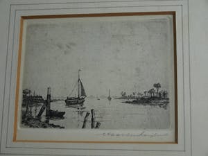 Maarten Langbroek - Ingelijste ets + envelop met info , IJsselmeer (?) – ca. 1970 kopen? Bied vanaf 35!