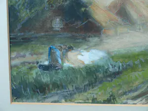 Arnold Koning - Ingelijste aquarel / pastel , Boerin bij Boerderij kopen? Bied vanaf 80!